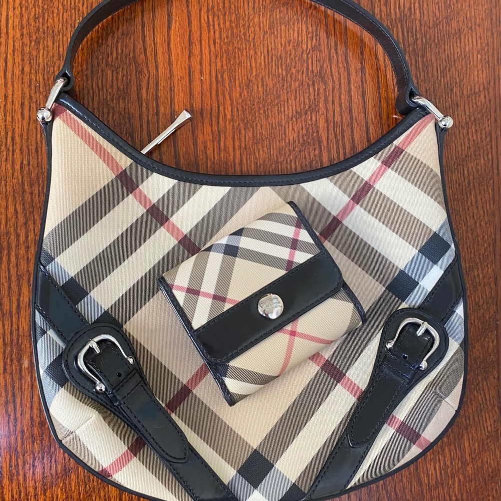 Burberry Shoulder Bag & Small Compact Wallet Bundle